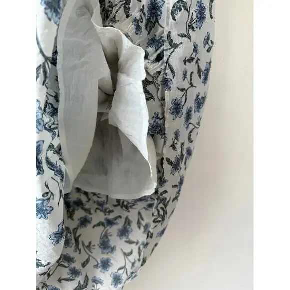J. Crew printed Cotton tie-front midi dress white and blue floral pattern Size 6 - Picture 7 of 13